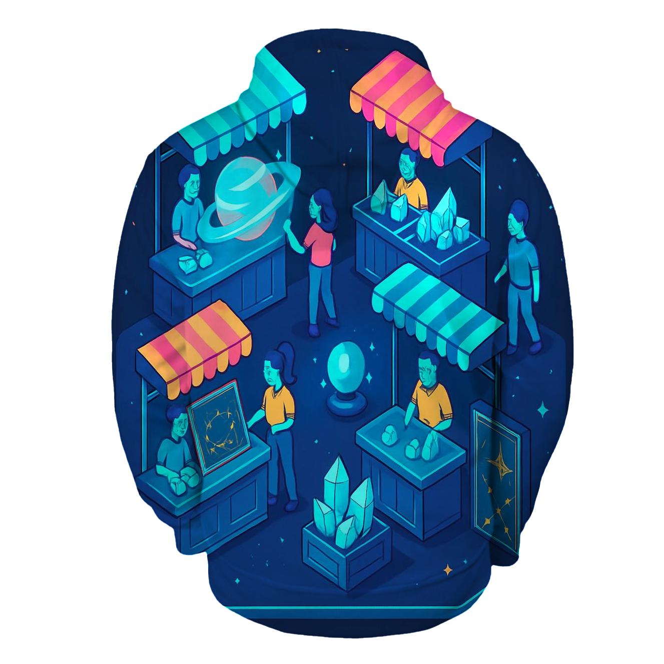 Holographic Space Market Illustration embroidered hoodies