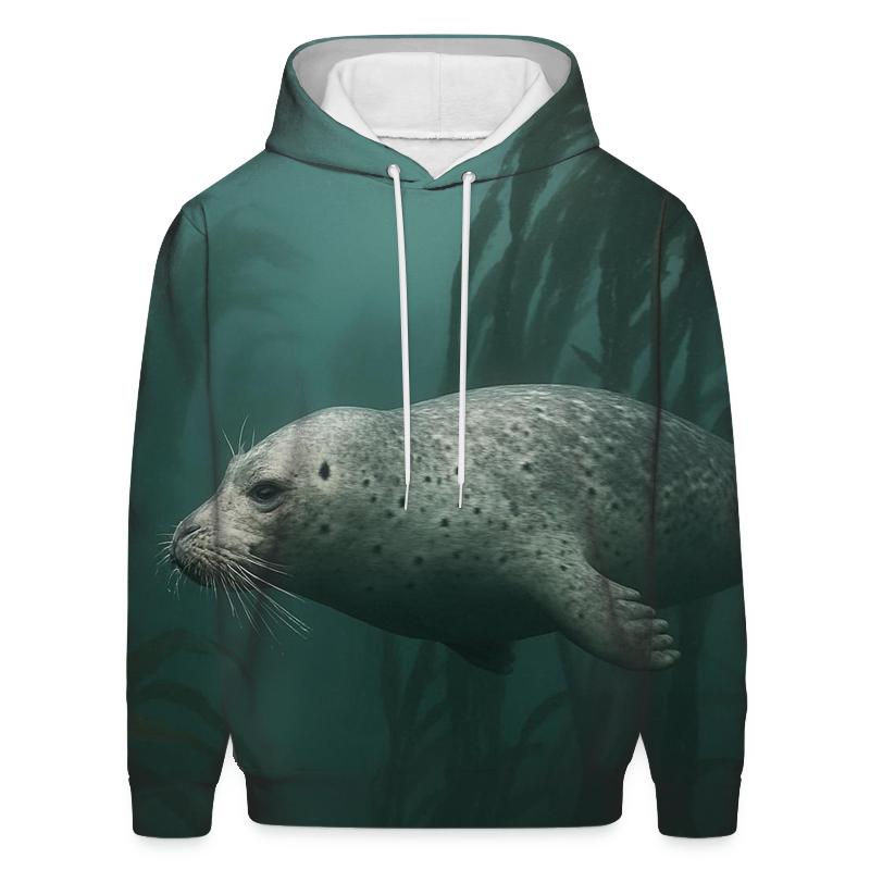 Kelp Forest Patrol Harbor Seal graphic hoodies