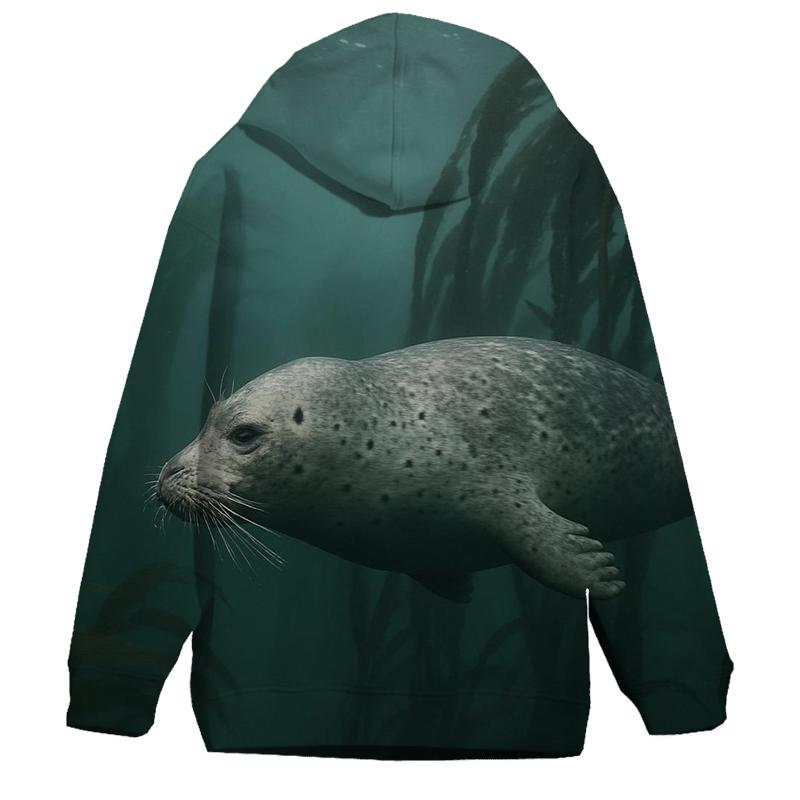 Kelp Forest Patrol Harbor Seal graphic hoodies