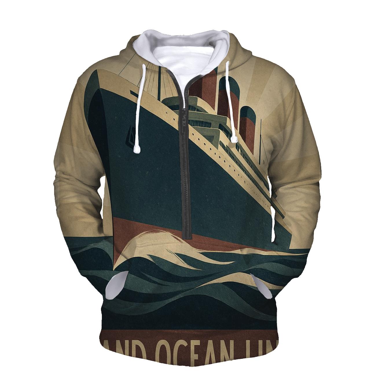 Art Deco Ocean Liner Cruise Advertisement embroidered hoodies