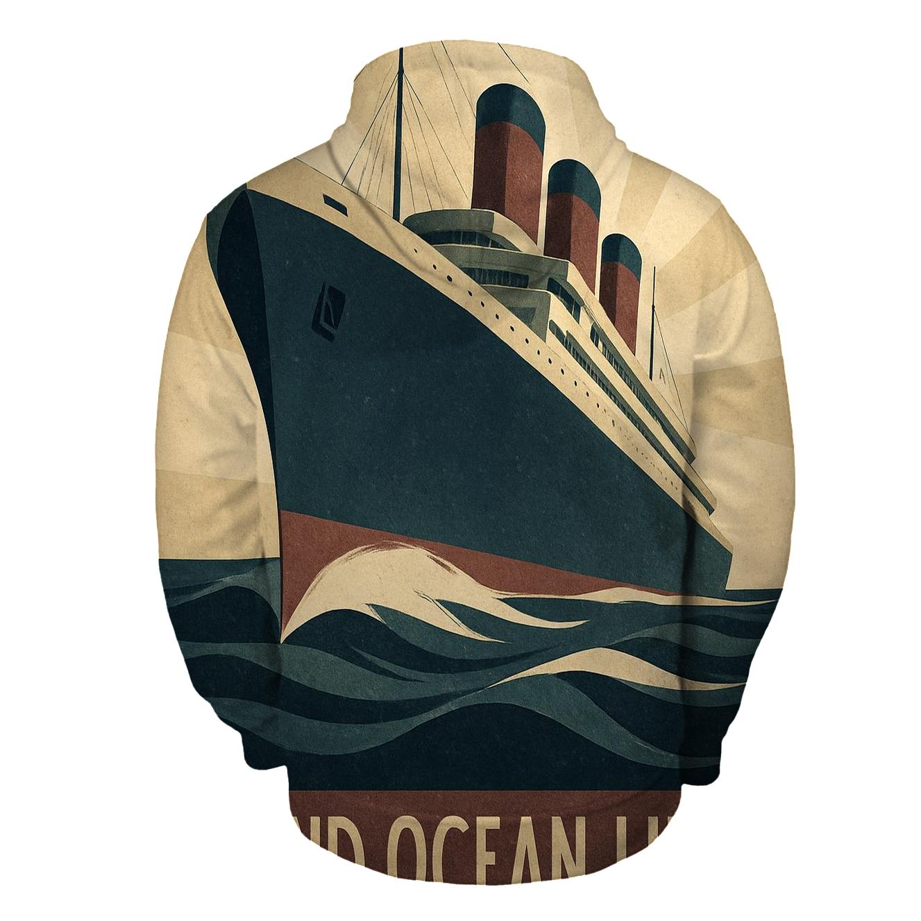 Art Deco Ocean Liner Cruise Advertisement embroidered hoodies