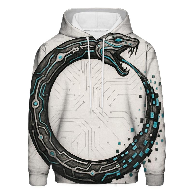 Digital Glitch Ouroboros Circuit custom hoodies
