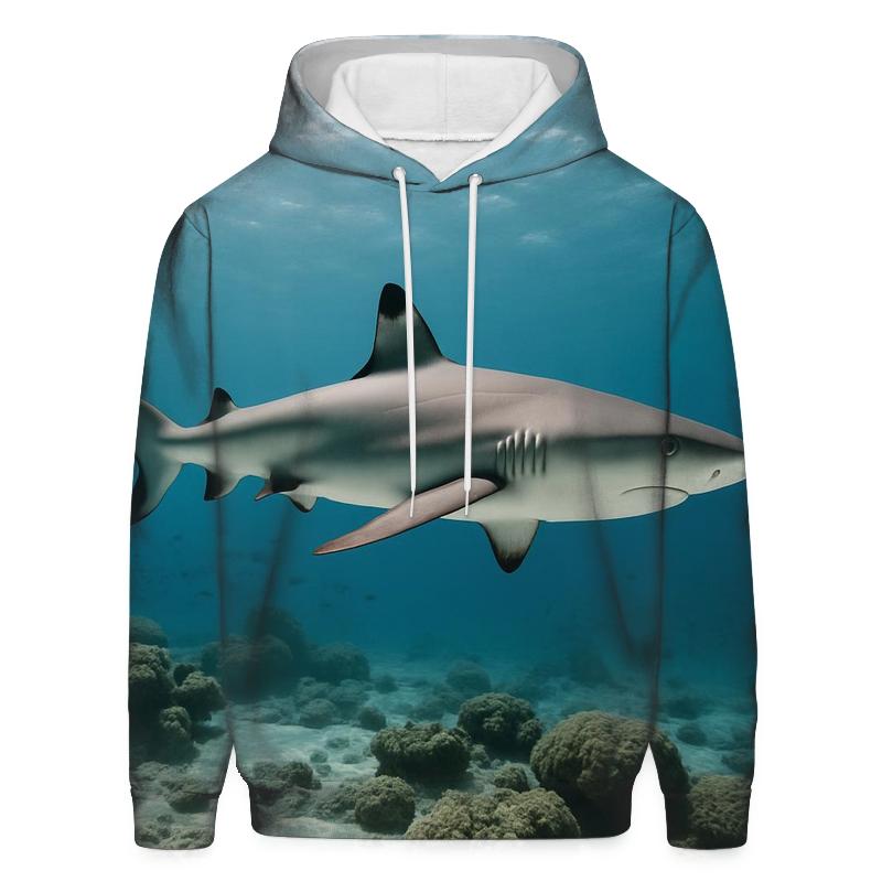 Coral Shelf Patrol Reef Shark graphic hoodies