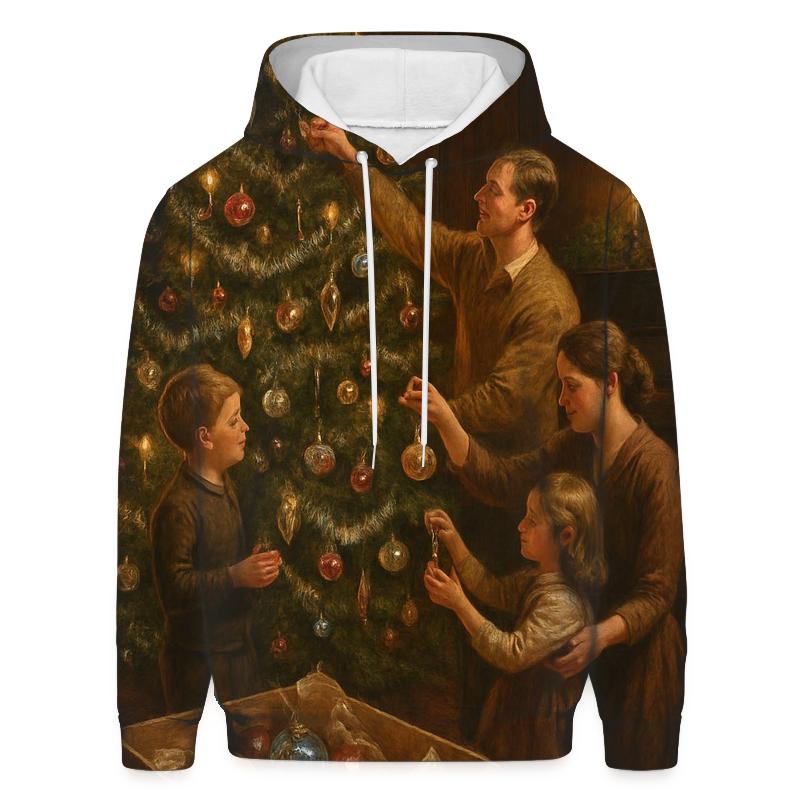 Christmas Tree Trimming In The Old Parlor embroidered hoodies