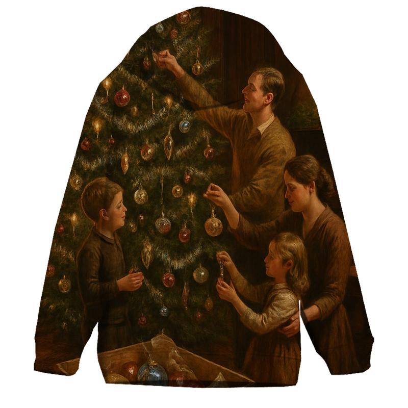 Christmas Tree Trimming In The Old Parlor embroidered hoodies
