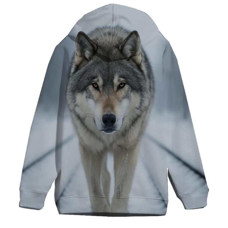 Train Track Snow Wolf Territorial Walk zip-up hoodies