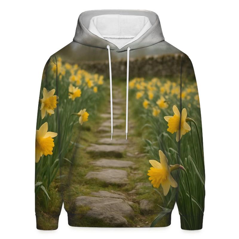 Wild Daffodils Along Ancient Stone Path hoodies fashion