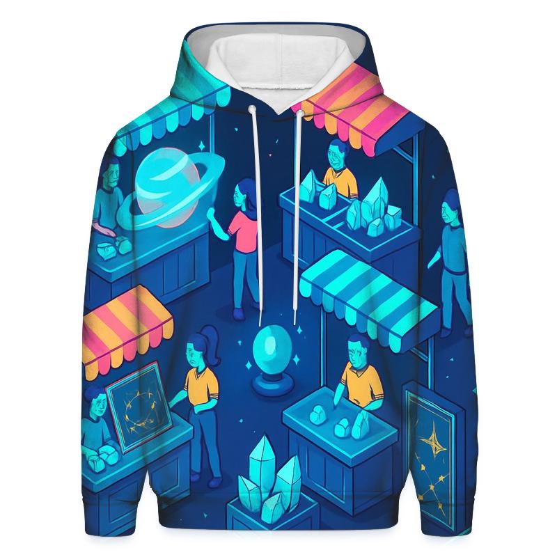 Holographic Space Market Illustration embroidered hoodies
