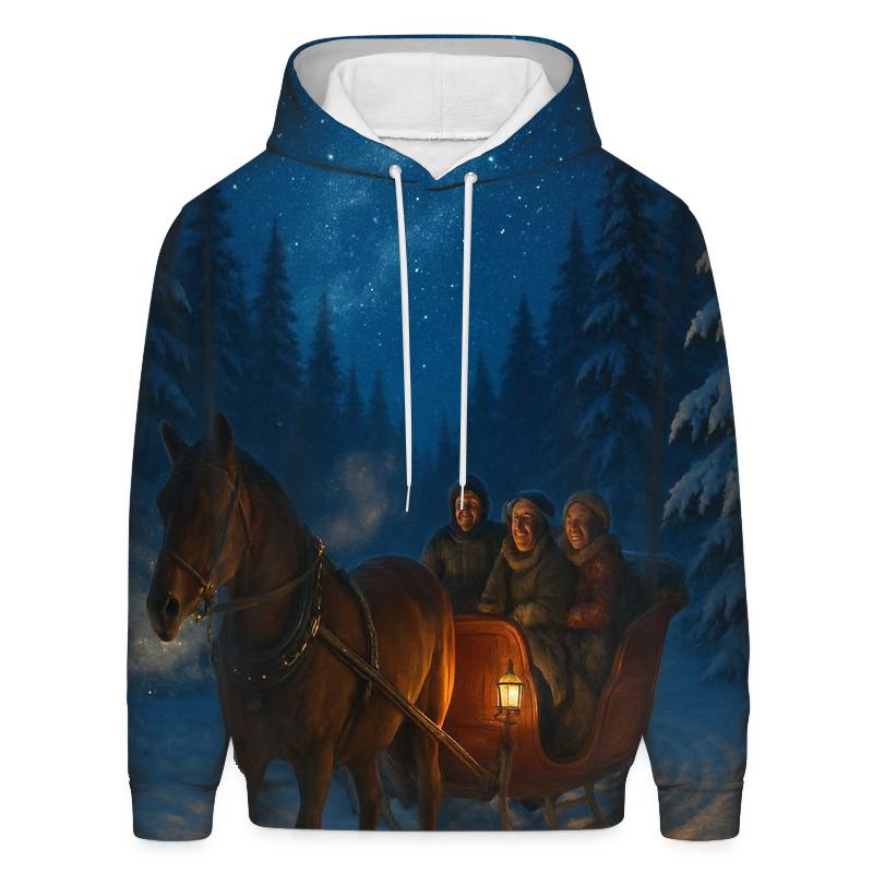 Starlit Sleigh Ride Through Pines graphic hoodies