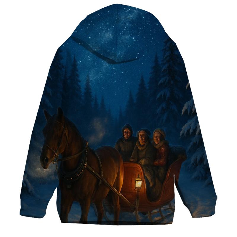 Starlit Sleigh Ride Through Pines graphic hoodies