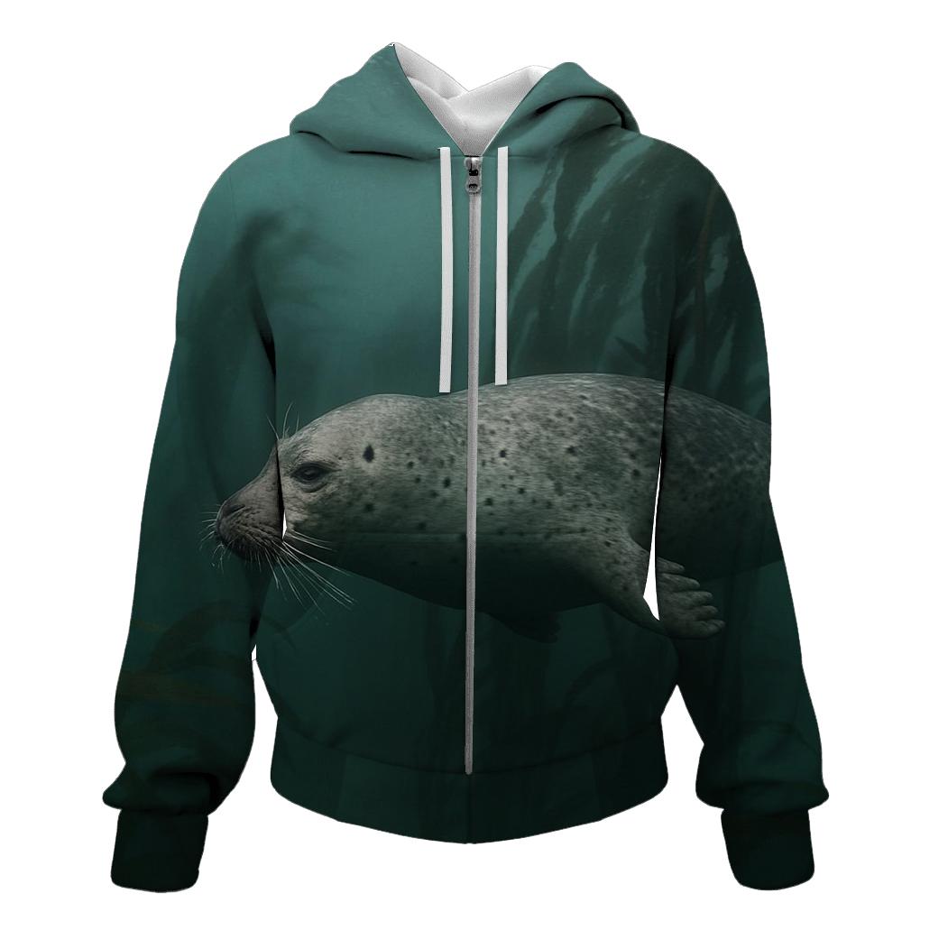 Kelp Forest Patrol Harbor Seal printed hoodies