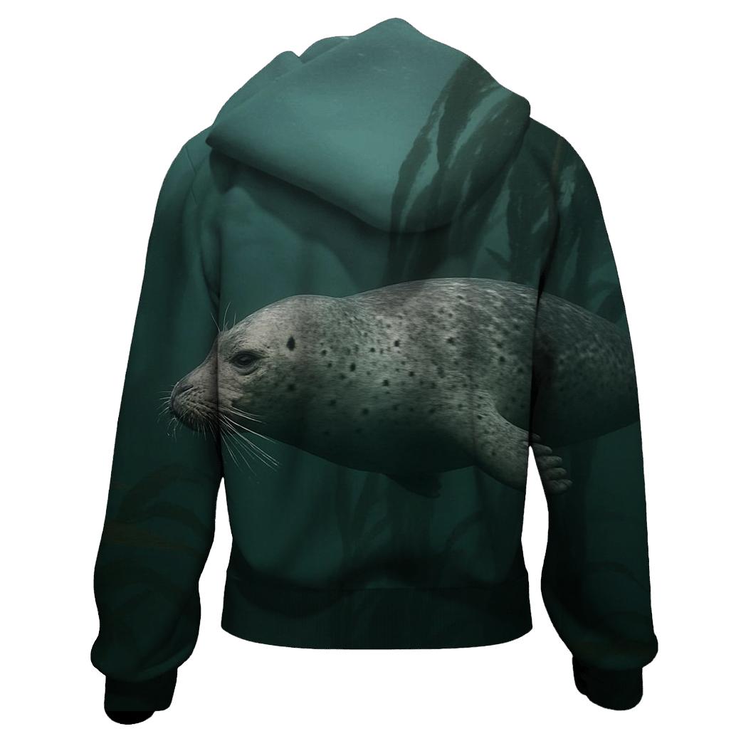 Kelp Forest Patrol Harbor Seal printed hoodies