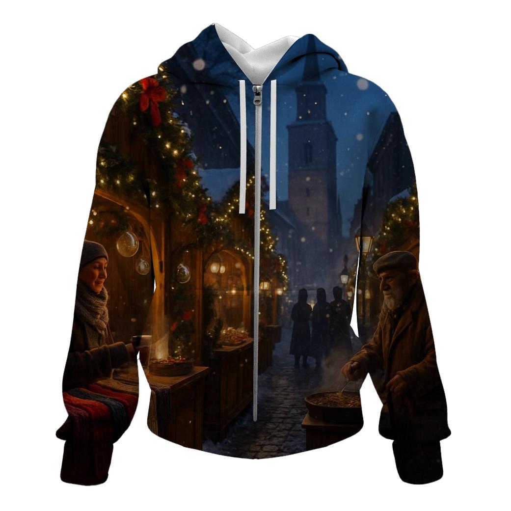 Snowy Village Christmas Market Lane hoodie designs