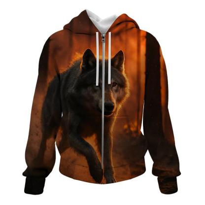 Fireline Escape Forest Wolf At Dusk zip-up hoodies