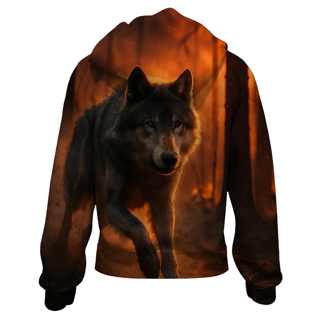 Fireline Escape Forest Wolf At Dusk zip-up hoodies