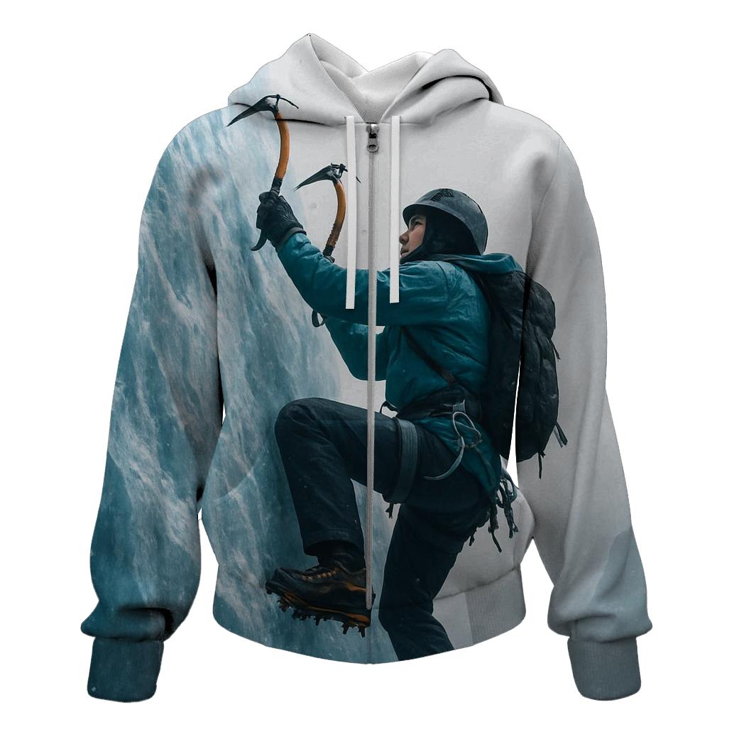 Ice Climbing Frozen Ascent printed hoodies
