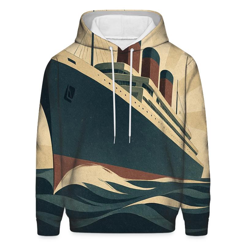 Art Deco Ocean Liner Cruise Advertisement embroidered hoodies