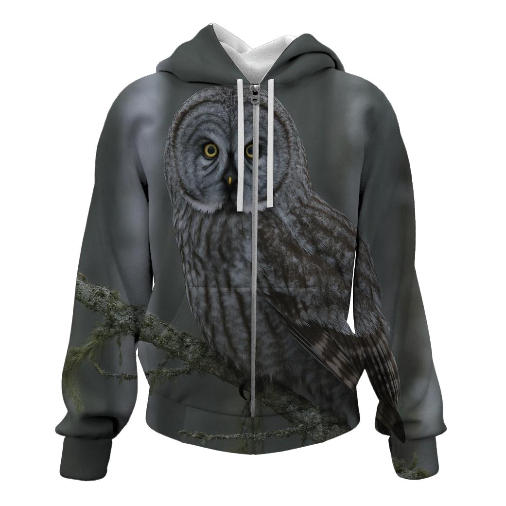 Boreal Silence Great Gray Owl embroidered hoodies