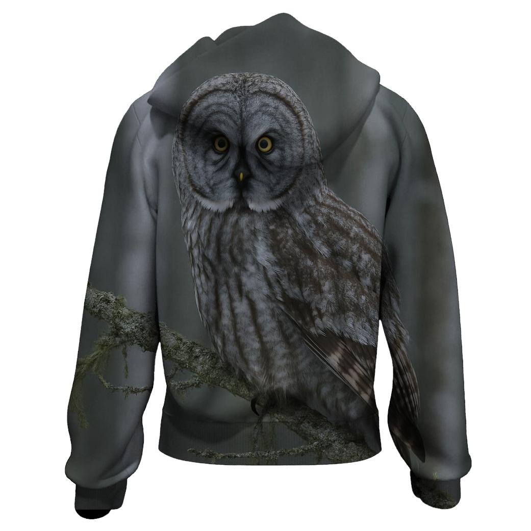 Boreal Silence Great Gray Owl embroidered hoodies