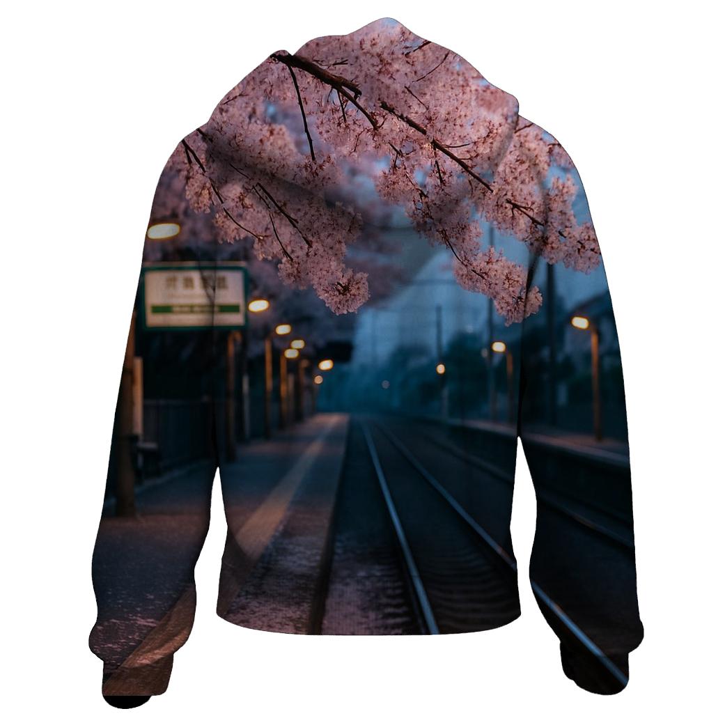 Cherry Blossoms Over Commuter Platform hoodie trends