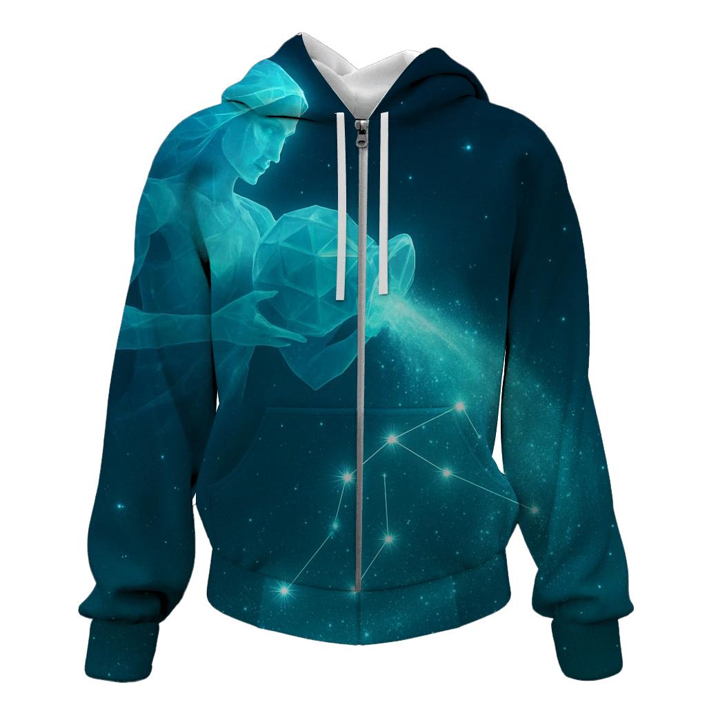 Aquarius Crystal Wave Stardust zip-up hoodies