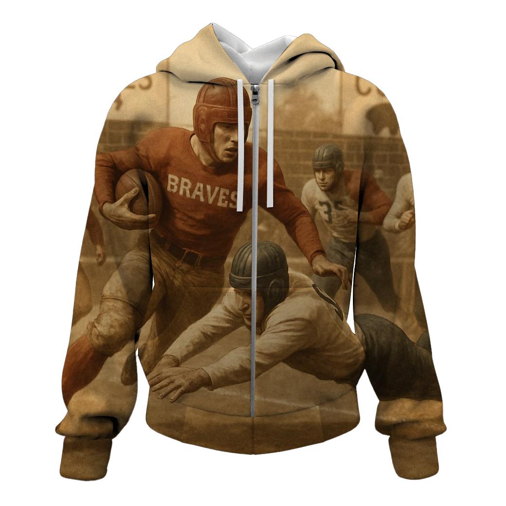 Retro Gridiron In Sepia Rivalry zip-up hoodies
