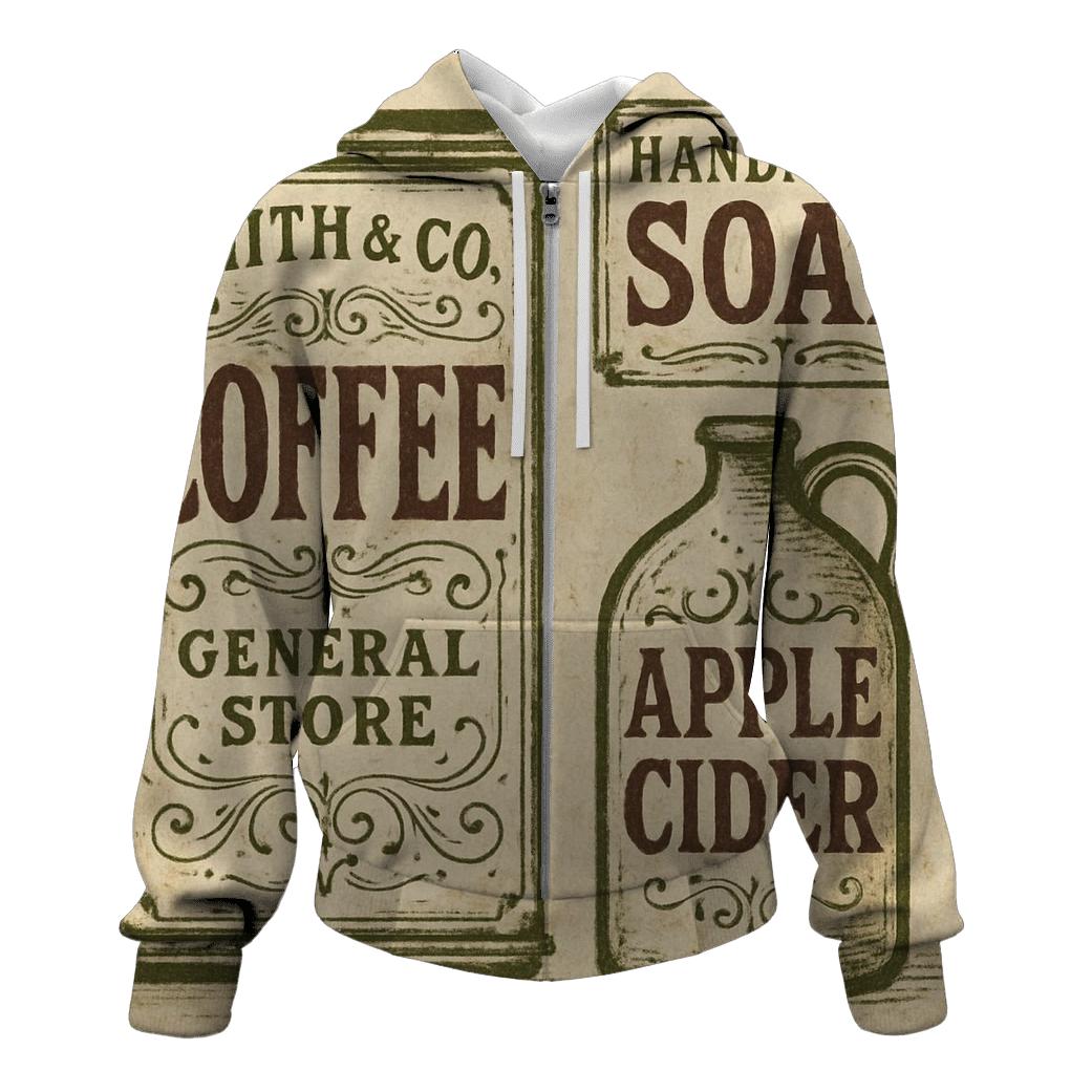 Rustic Country Store Label Collection printed hoodies