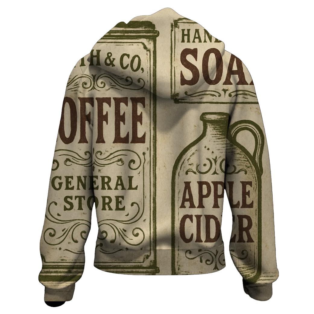 Rustic Country Store Label Collection printed hoodies