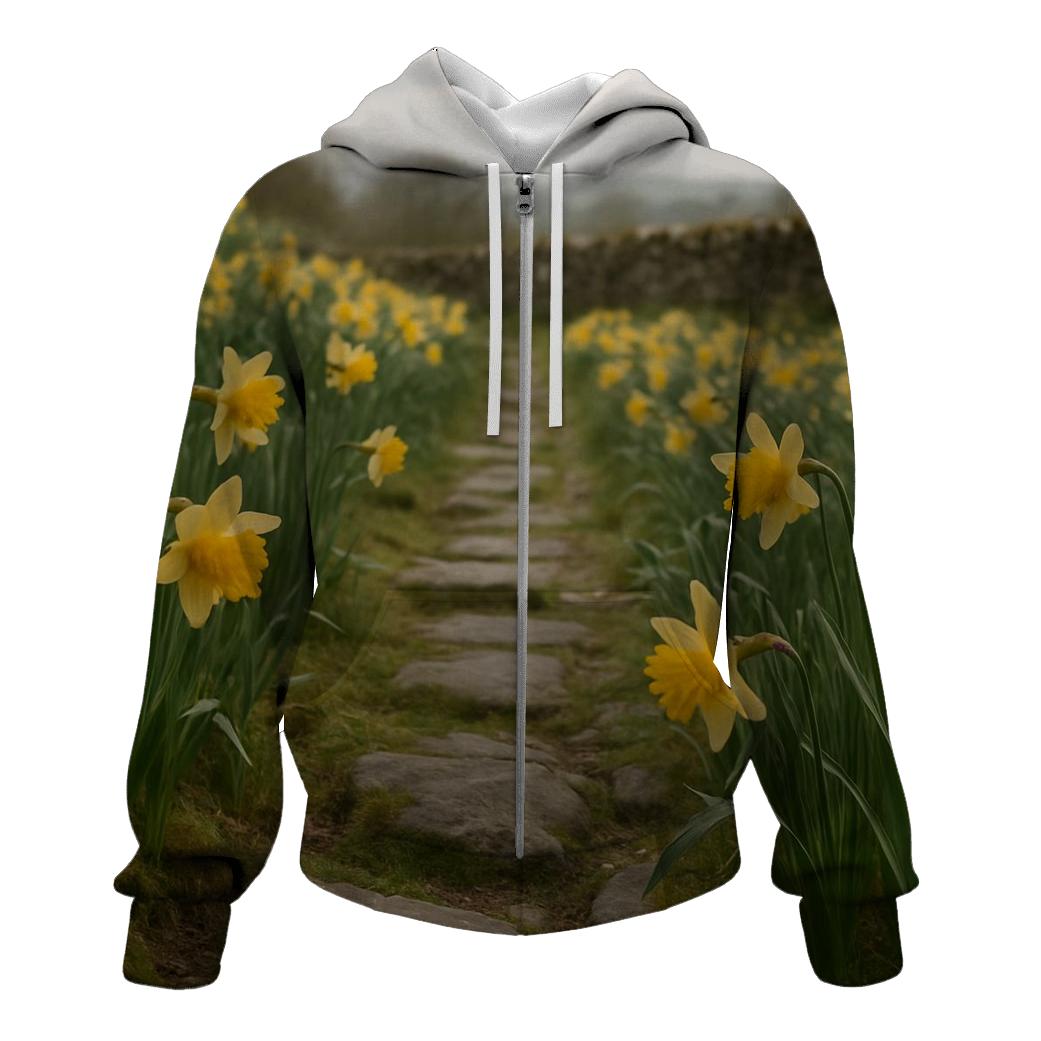 Wild Daffodils Along Ancient Stone Path hoodies fashion