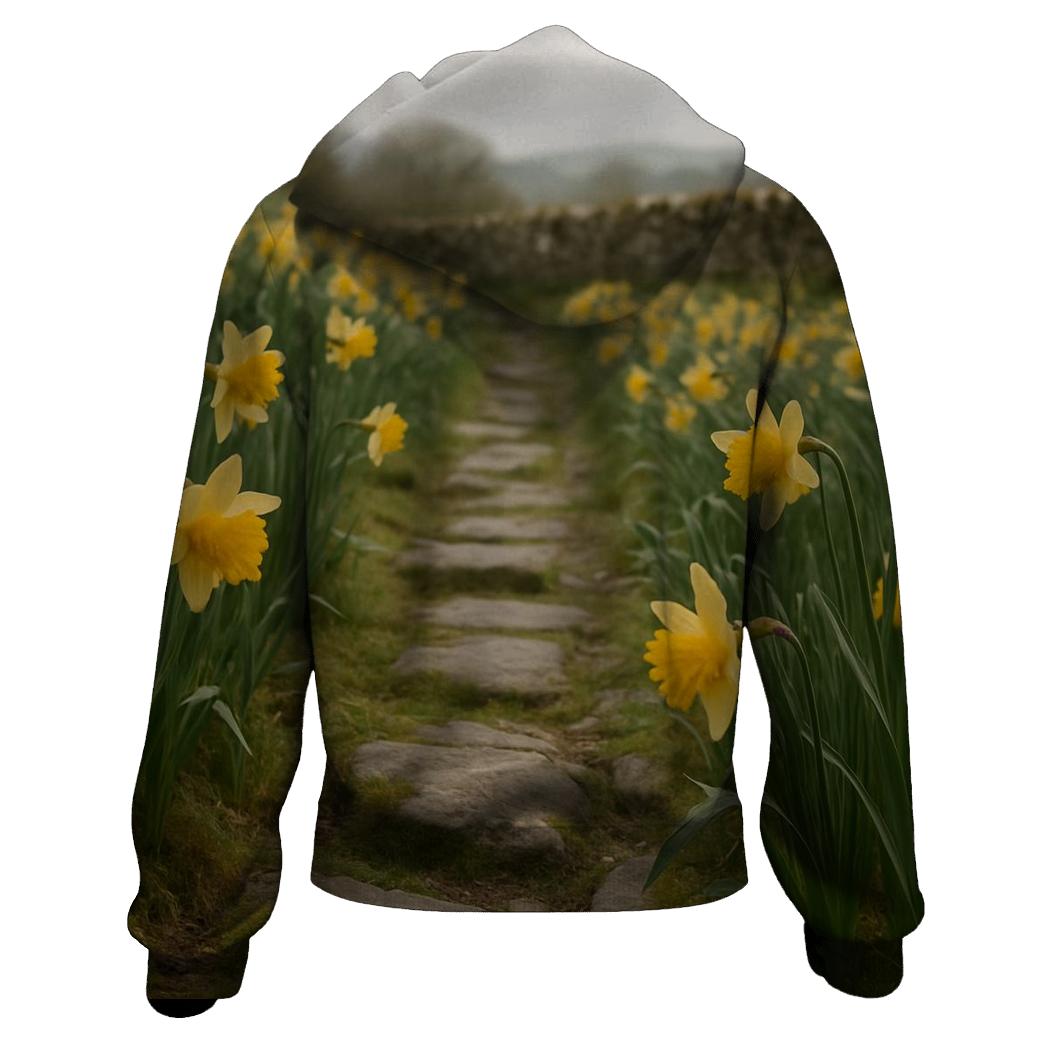 Wild Daffodils Along Ancient Stone Path hoodies fashion