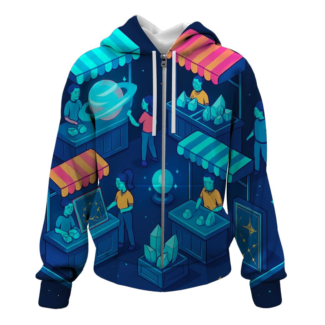 Holographic Space Market Illustration lightweight hoodies