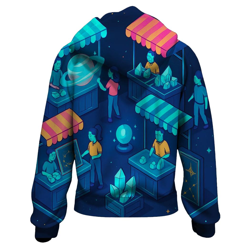 Holographic Space Market Illustration lightweight hoodies