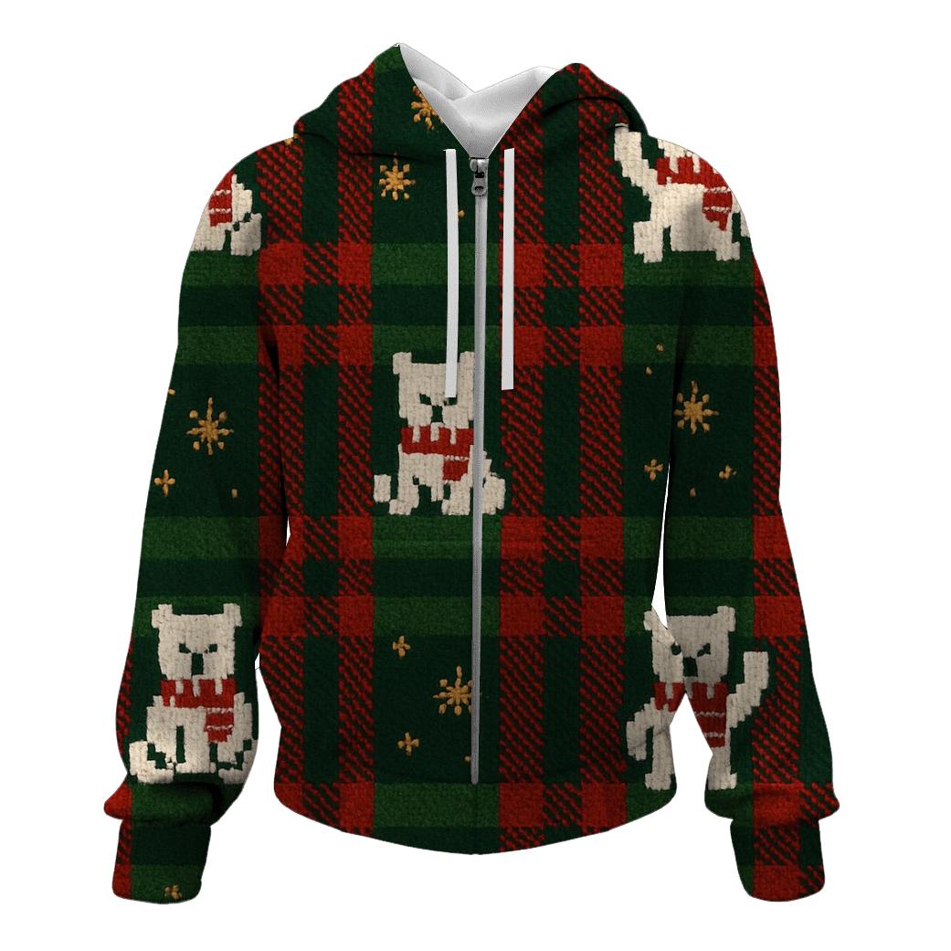 Polar Bear Scarf Plaid Design embroidered hoodies