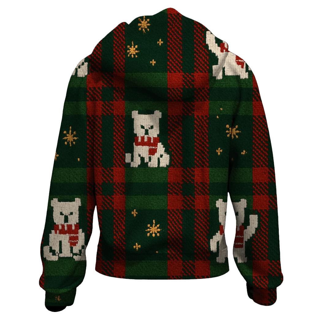 Polar Bear Scarf Plaid Design embroidered hoodies