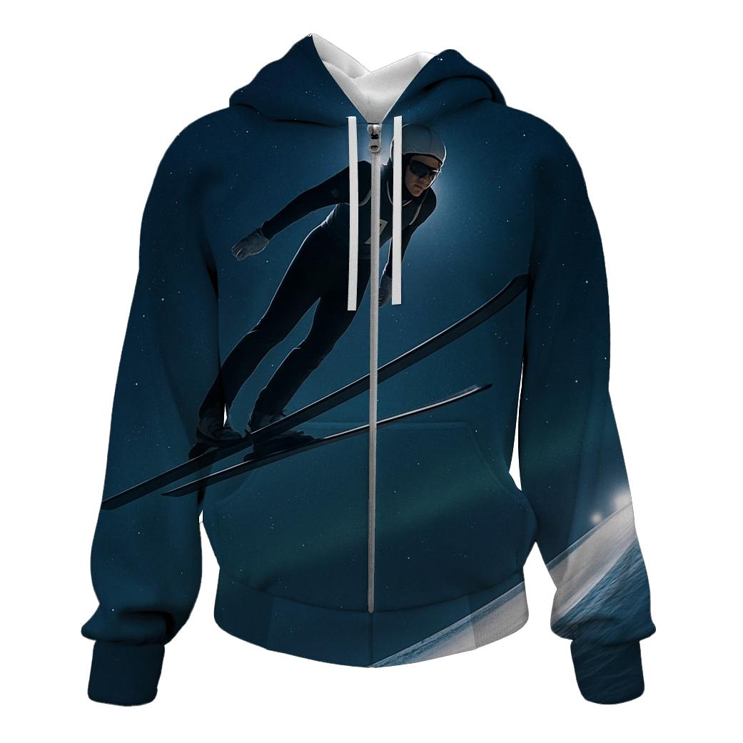 Night Ski Jump Starlit Flight graphic hoodies
