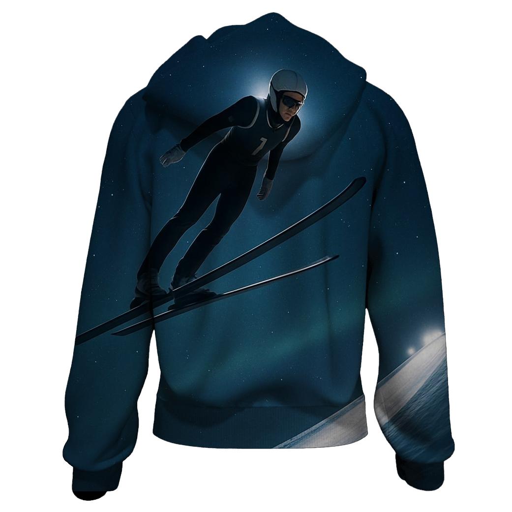 Night Ski Jump Starlit Flight graphic hoodies