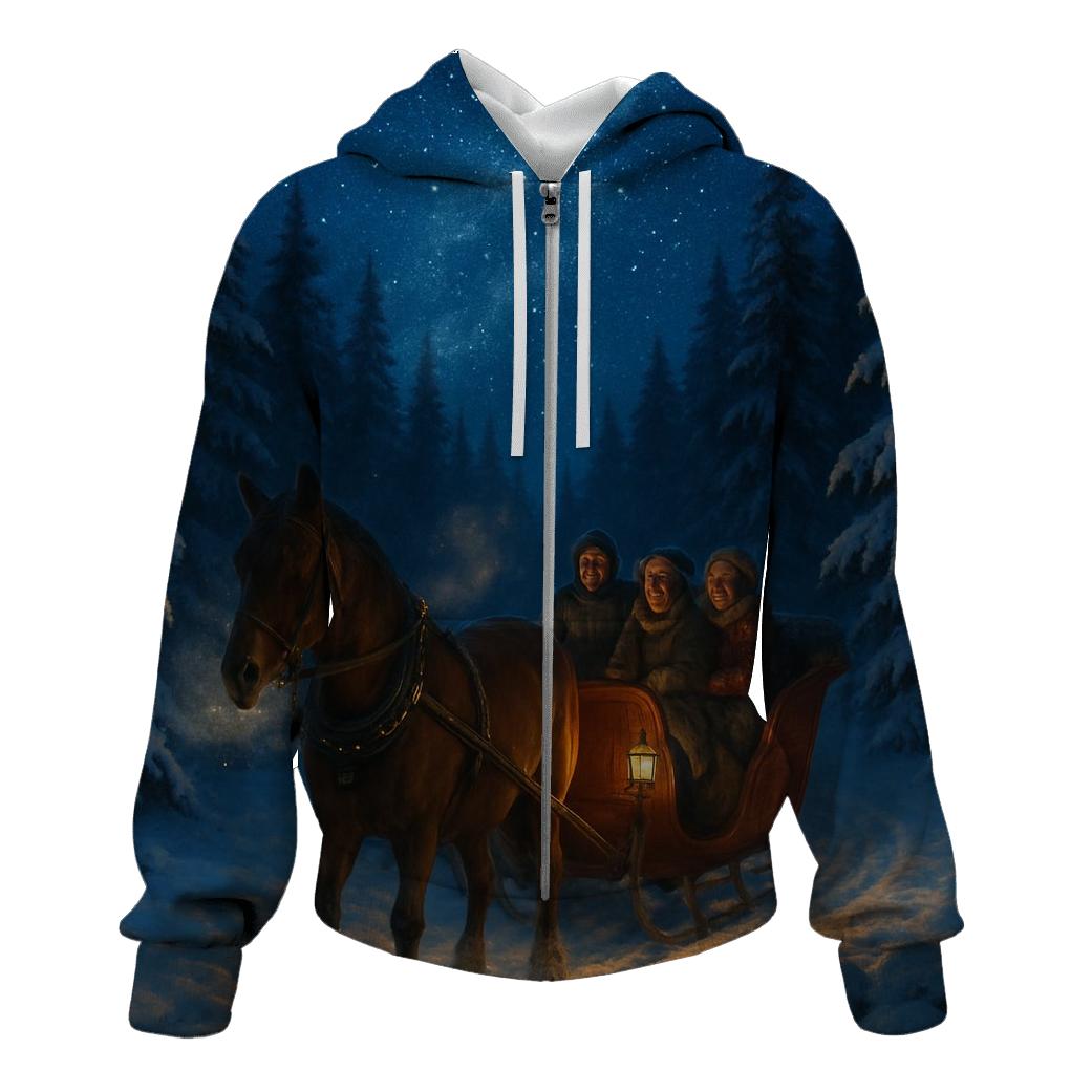 Starlit Sleigh Ride Through Pines premium hoodies
