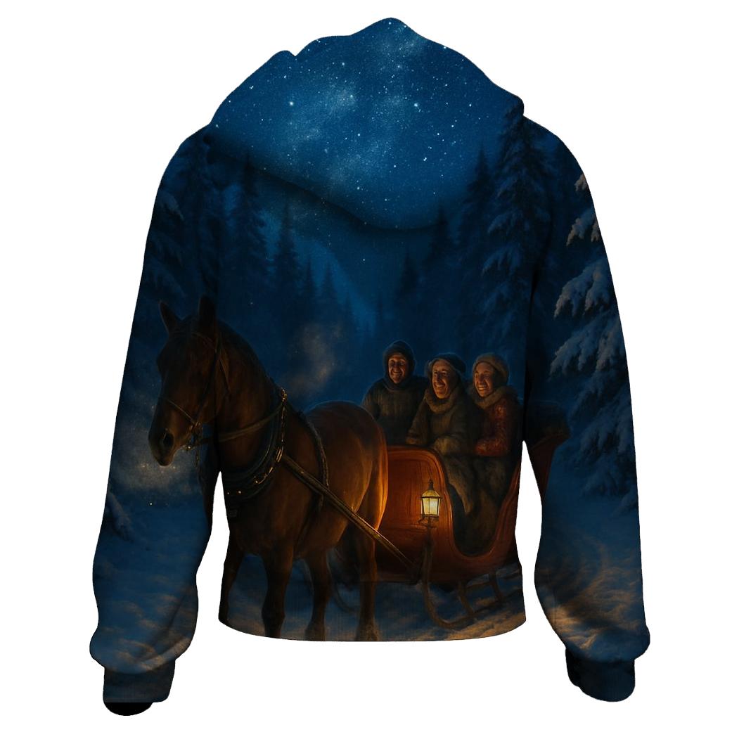 Starlit Sleigh Ride Through Pines premium hoodies