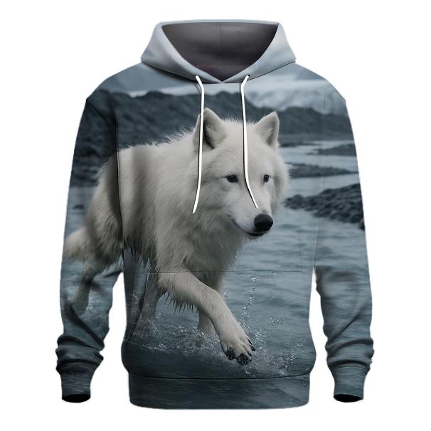 Glacial River Crossing Arctic Wolf hoodie designs