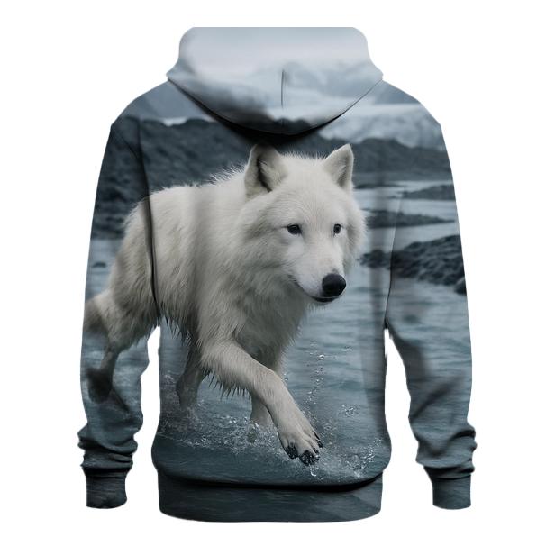 Glacial River Crossing Arctic Wolf hoodie designs