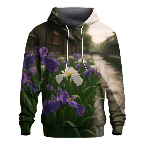 Iris Field Beside Old Japanese Canal embroidered hoodies