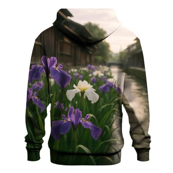 Iris Field Beside Old Japanese Canal embroidered hoodies