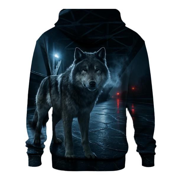 Industrial Night Wolf On Frozen Canal heavyweight hoodies