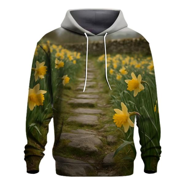 Wild Daffodils Along Ancient Stone Path zip-up hoodies