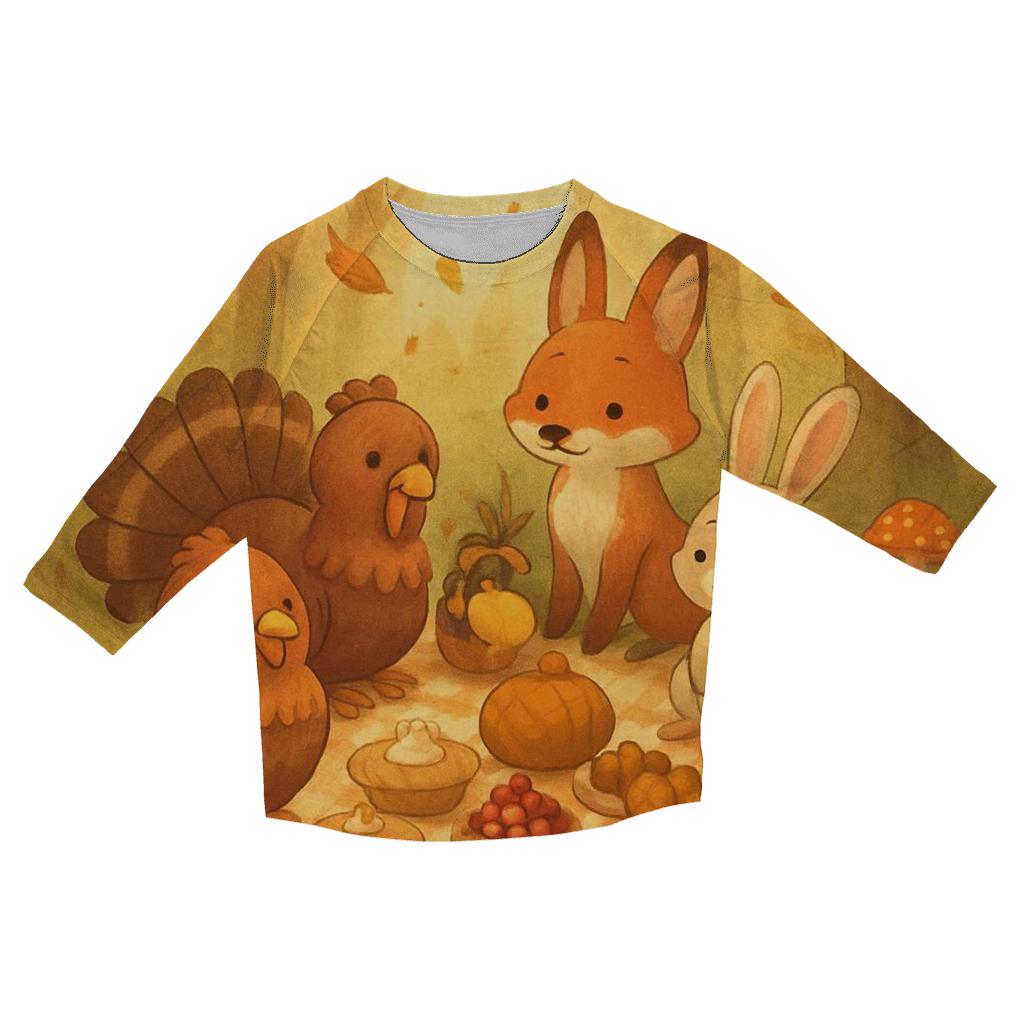 Woodland Friends Autumn Feast fashion 3/4 sleeve shirts