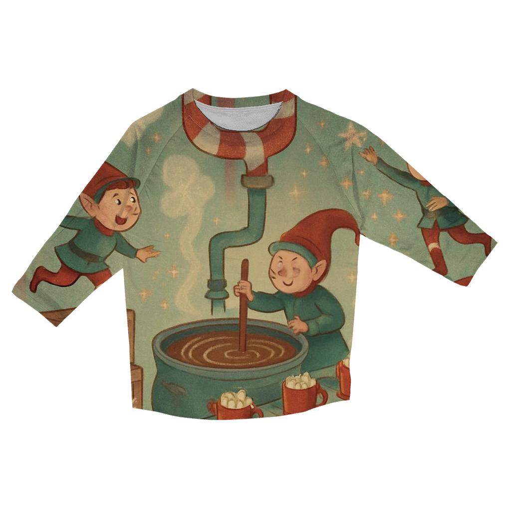Elves Hot Cocoa Factory Line cotton quarter sleeve shirts