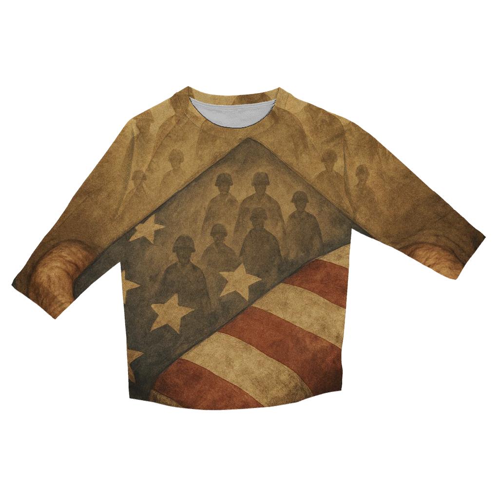 Echoes Of Service In The Folded Flag printed three quarter sleeve shirts