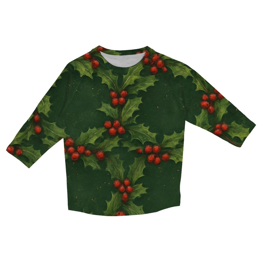 Holly Berry Wreath Chain On Forest Green cotton quarter sleeve shirts