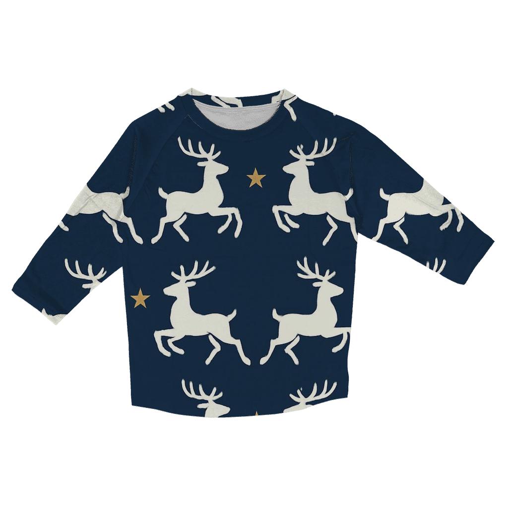 Polar Reindeer Silhouette March On Starry Navy stylish quarter sleeve tops