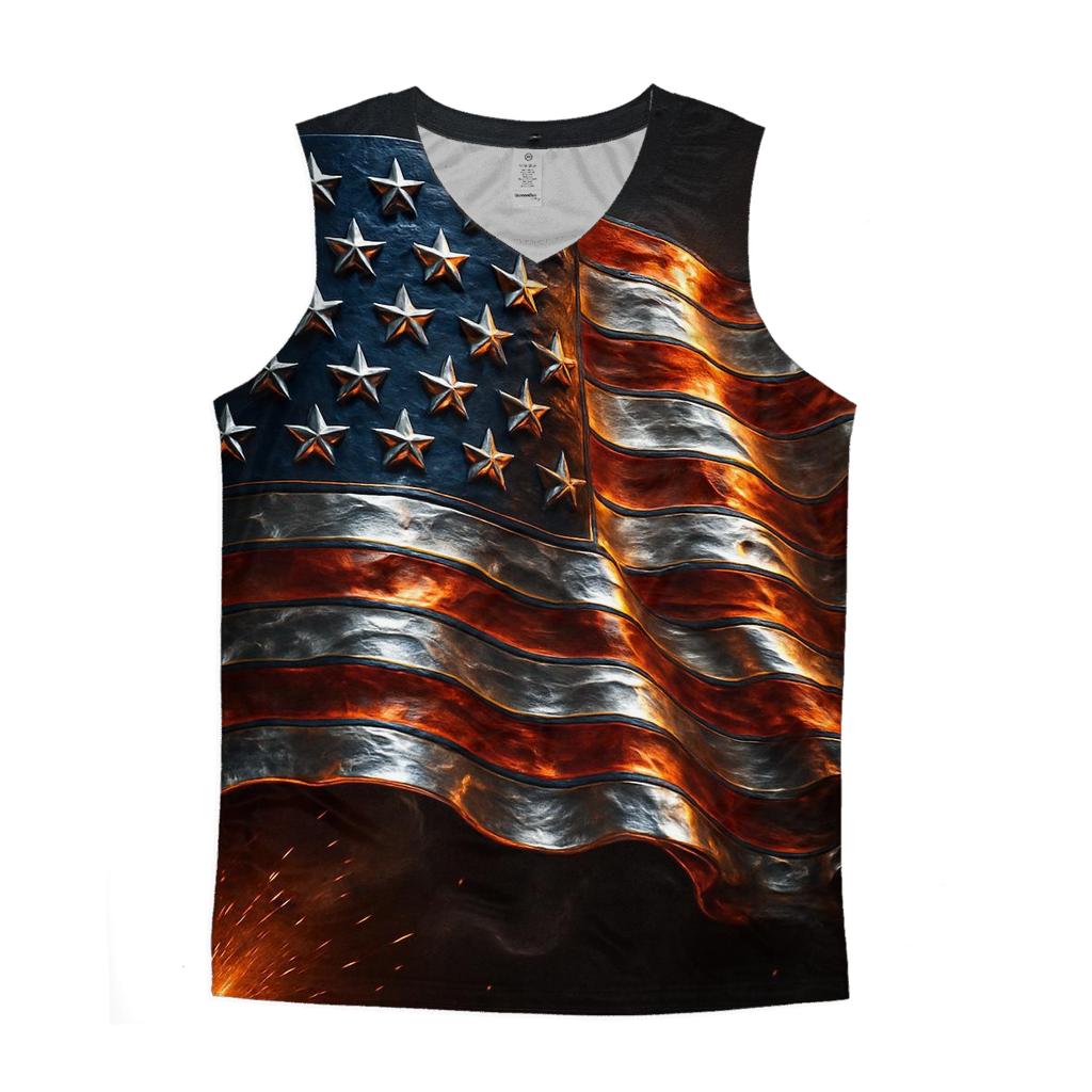 Forged In Liberty Steel Flag trendy fitted tank tops